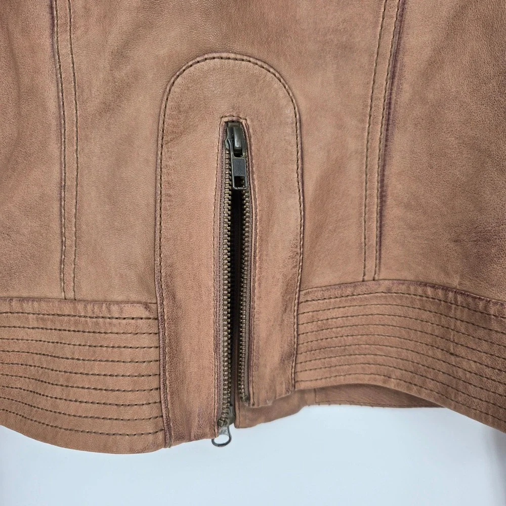 Haute Hippie Real Lambskin Leather Jacket Brown Pleated Biker Chic Boho Womens S - Picture 12 of 12